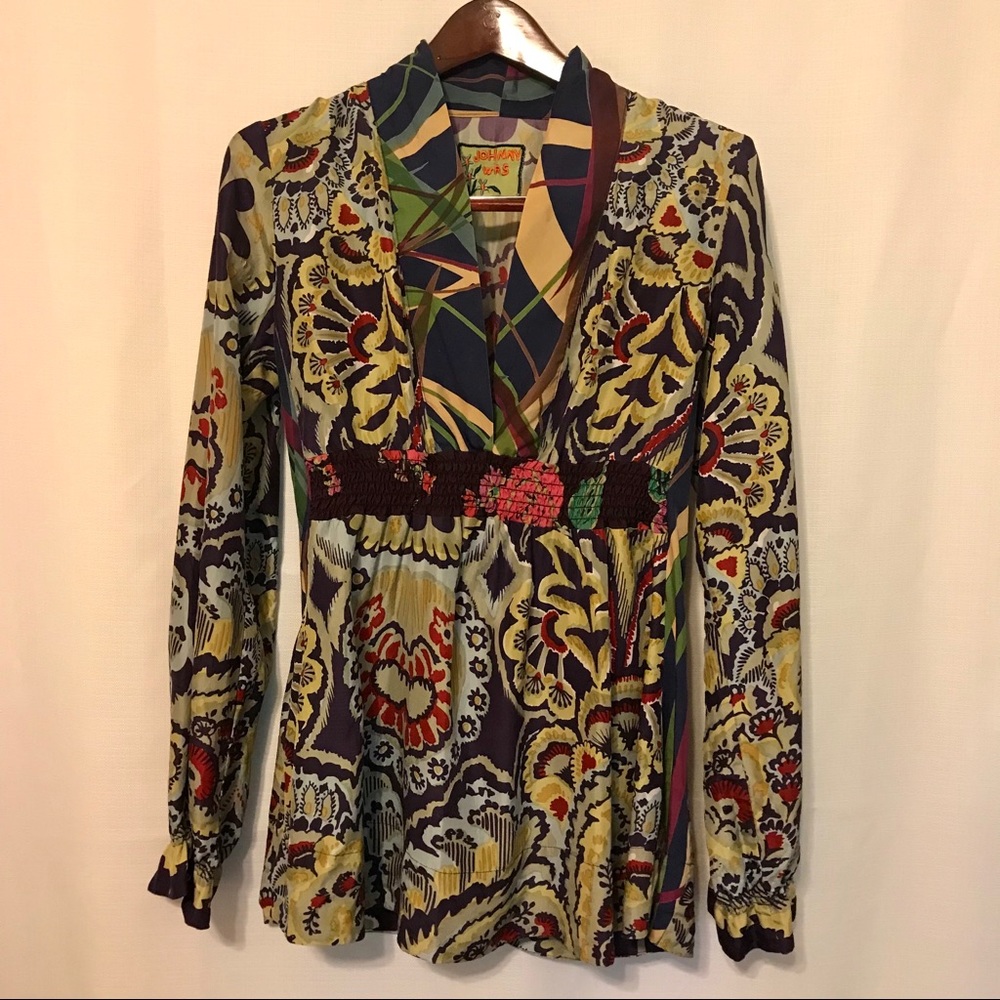JOHNNY WAS Silk Printed Tunic SMALL EUC $298